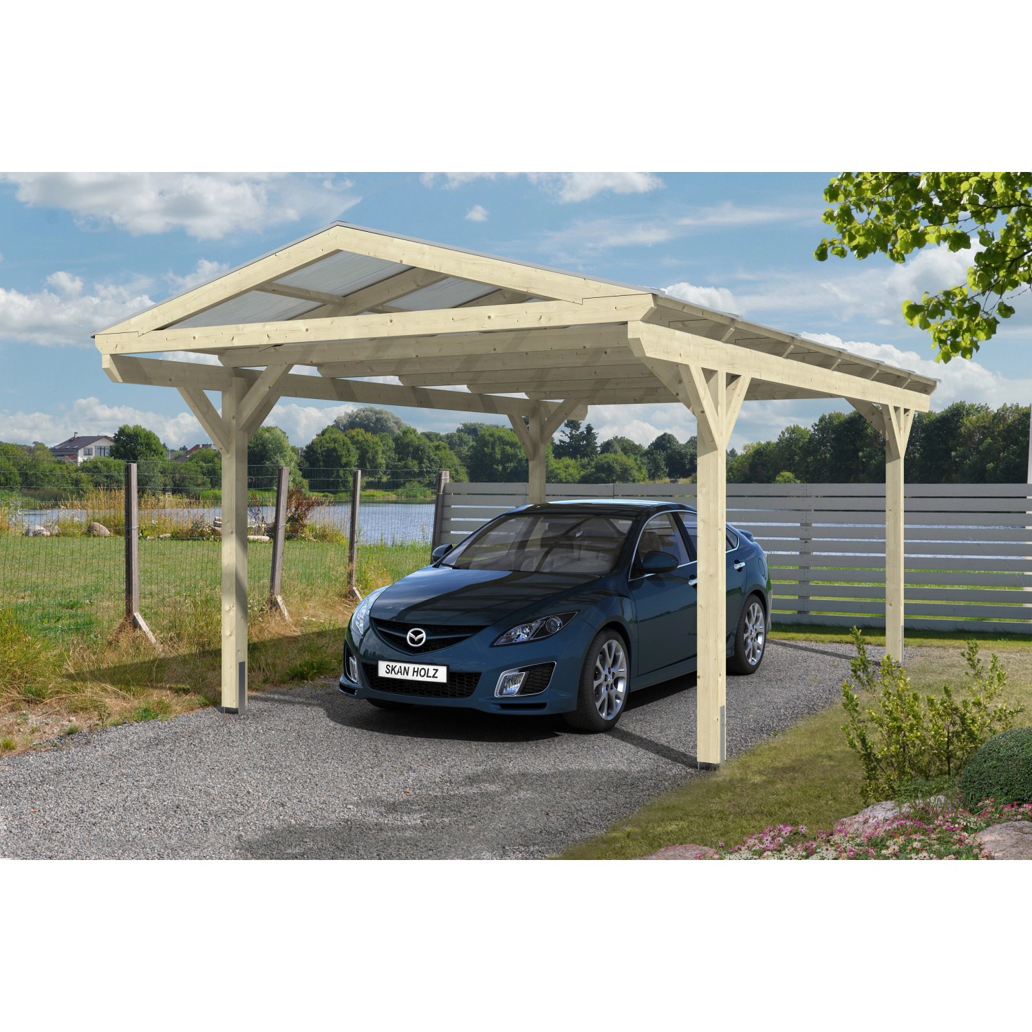 Skan Holz Satteldach-Carport Westerwald 362 cm x 648 cm gerade Kopfbänder günstig online kaufen