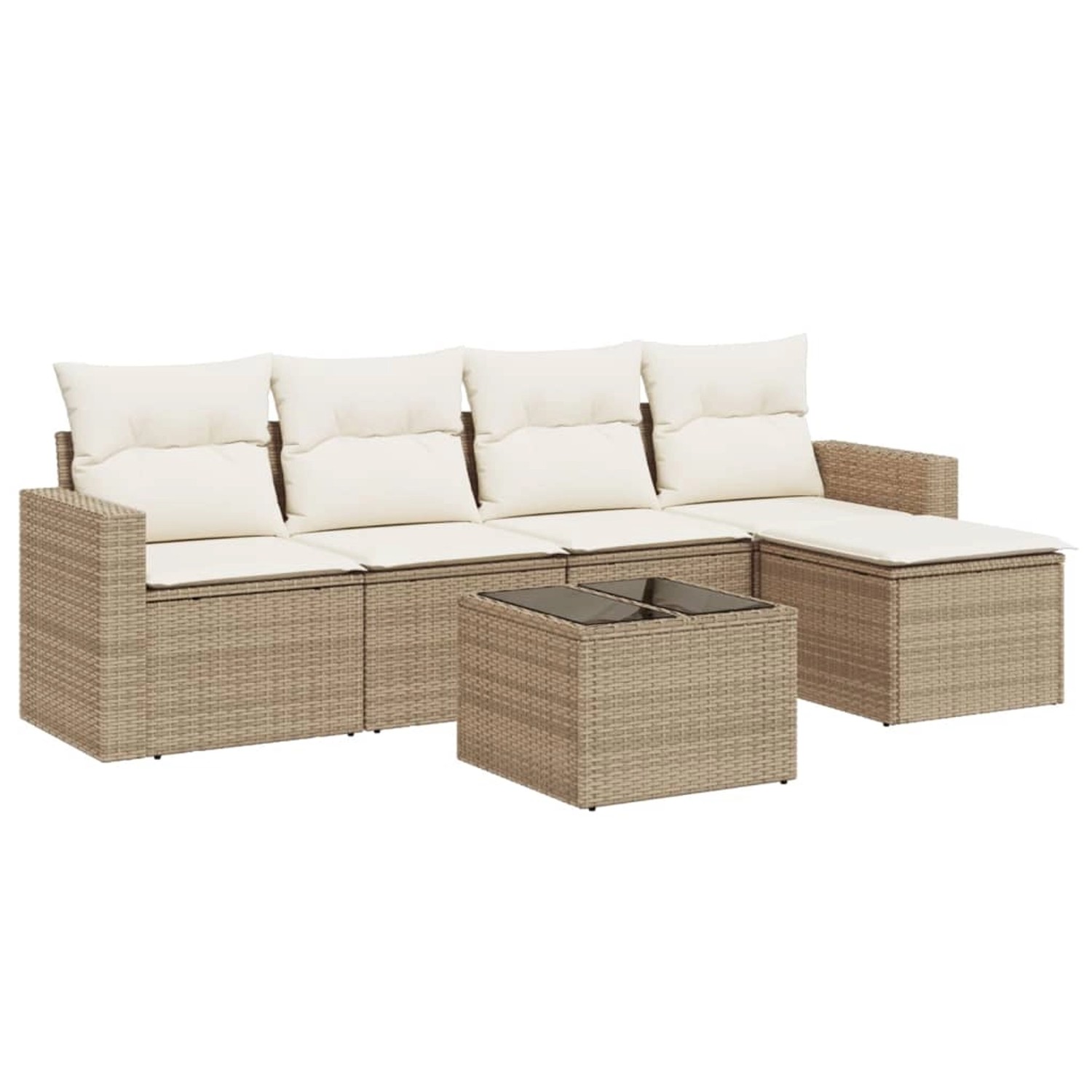 vidaXL 6-Tlg Garten-Sofagarnitur mit Kissen Beige Poly Rattan 3218888 günstig online kaufen