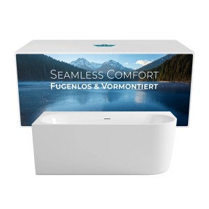 Calmwaters Vorwand-Badewanne 160x75cm, Komplettset rechts, fugenlos und vormontiert.