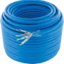 Blaues Schwaiger CAT 8.1 Netzwerkkabel S/FTP auf einer Rolle, mit freigelegter Schirmung.