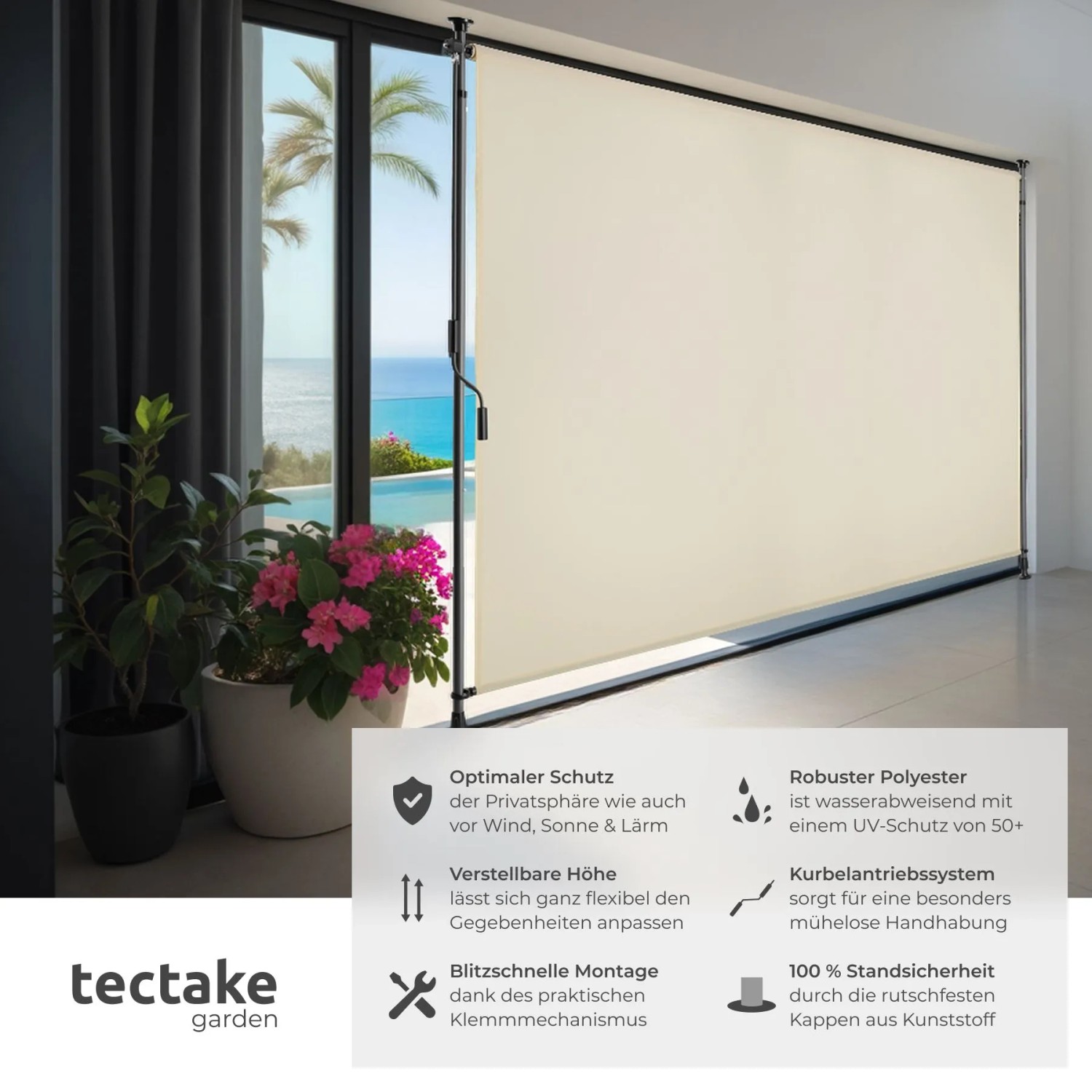 Tectake Klemmmarkise Taija Verschiedene Größen Uv Beständig und Wasserabweisend 200 x 310 cm 7 x 208 x 310 cm Beige_2