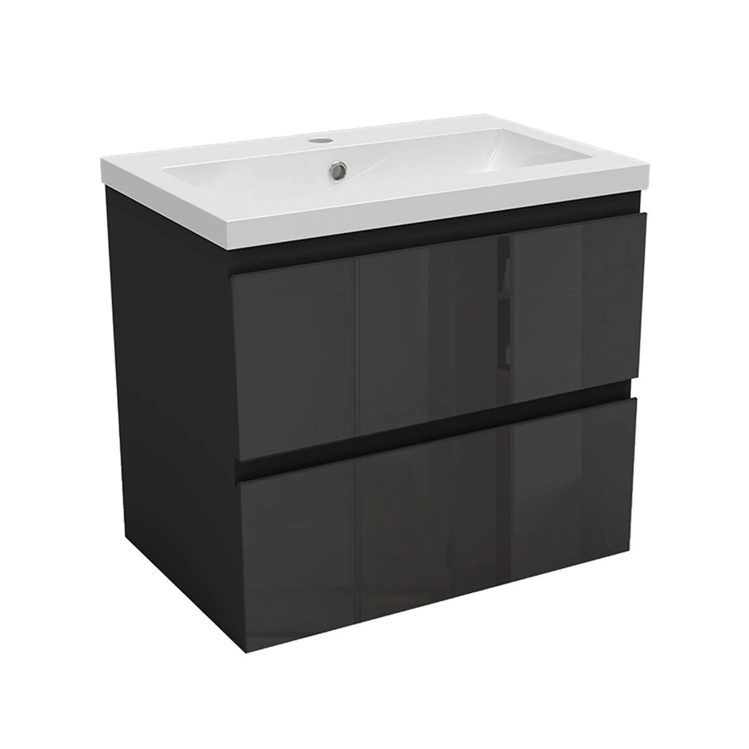 AICA Waschtisch mit Unterschrank 60 cm Aalst Badmöbel Set 2 tlg. Waschbecken mit Unterschrank Schwarz Hochglanz Softclose