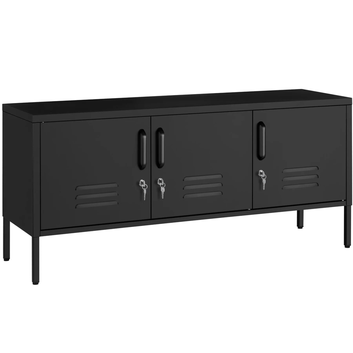 Tectake Sideboard Baker 3 Türen Mit Magnetverschluss Einzeln Abschließbar Verstellbarer Zwischenboden 120 X 37 5 X 55 5 Cm Schwarz