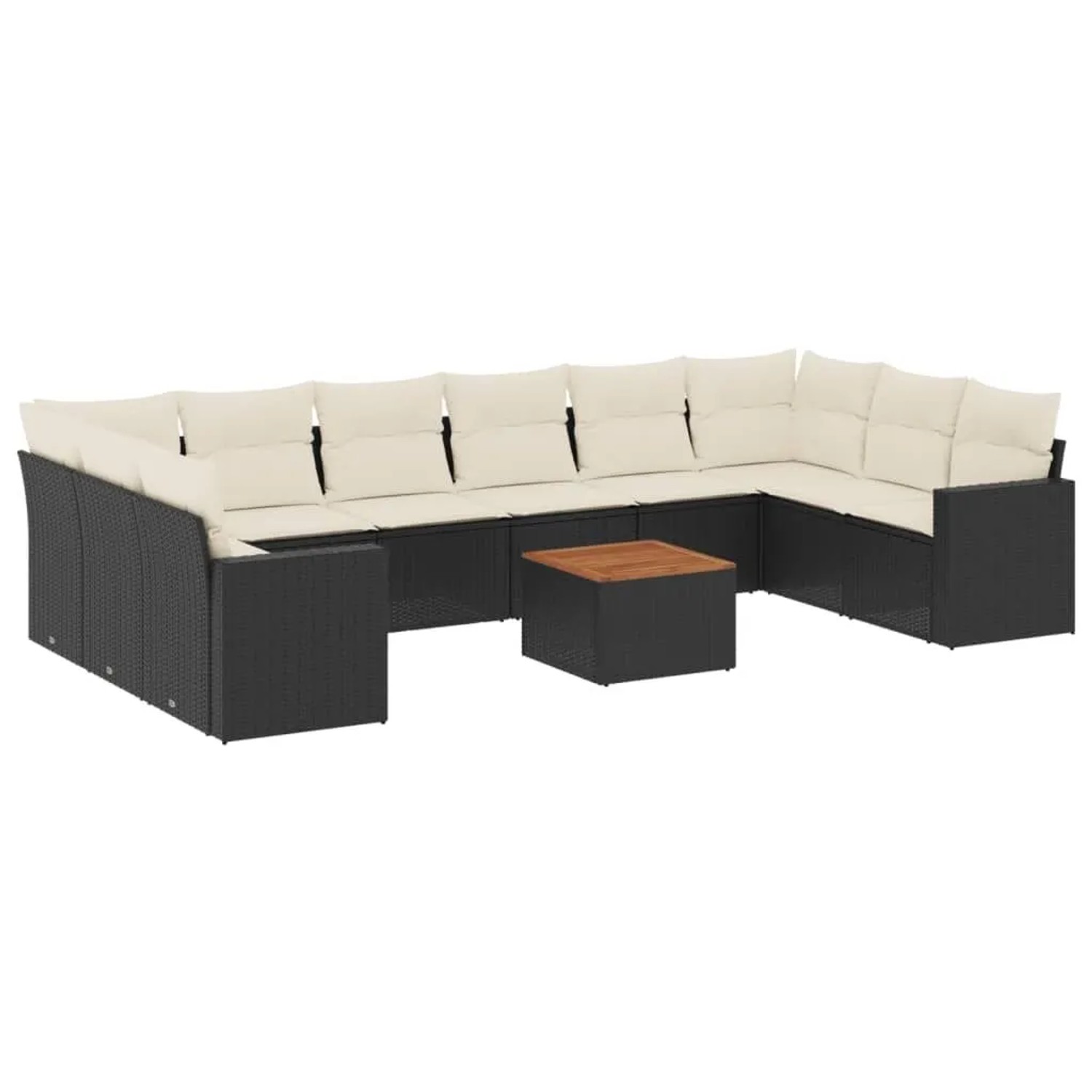 vidaXL 11-Tlg Garten-Sofagarnitur mit Kissen Schwarz Poly Rattan 3224292