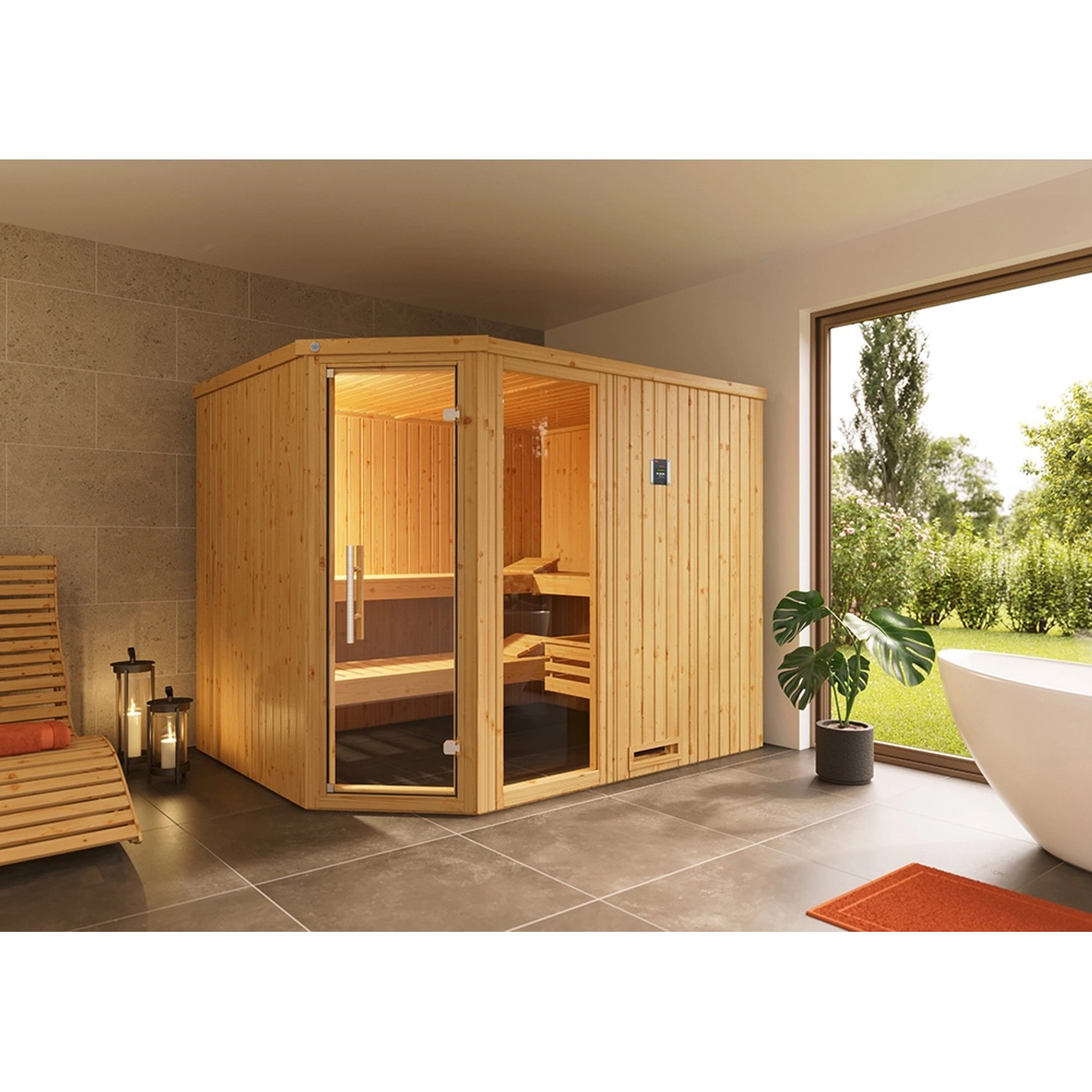 Weka Element-Ecksauna Varberg Gr. 4 GTF ohne Ofen Naturbelassen 244 x 194 c günstig online kaufen