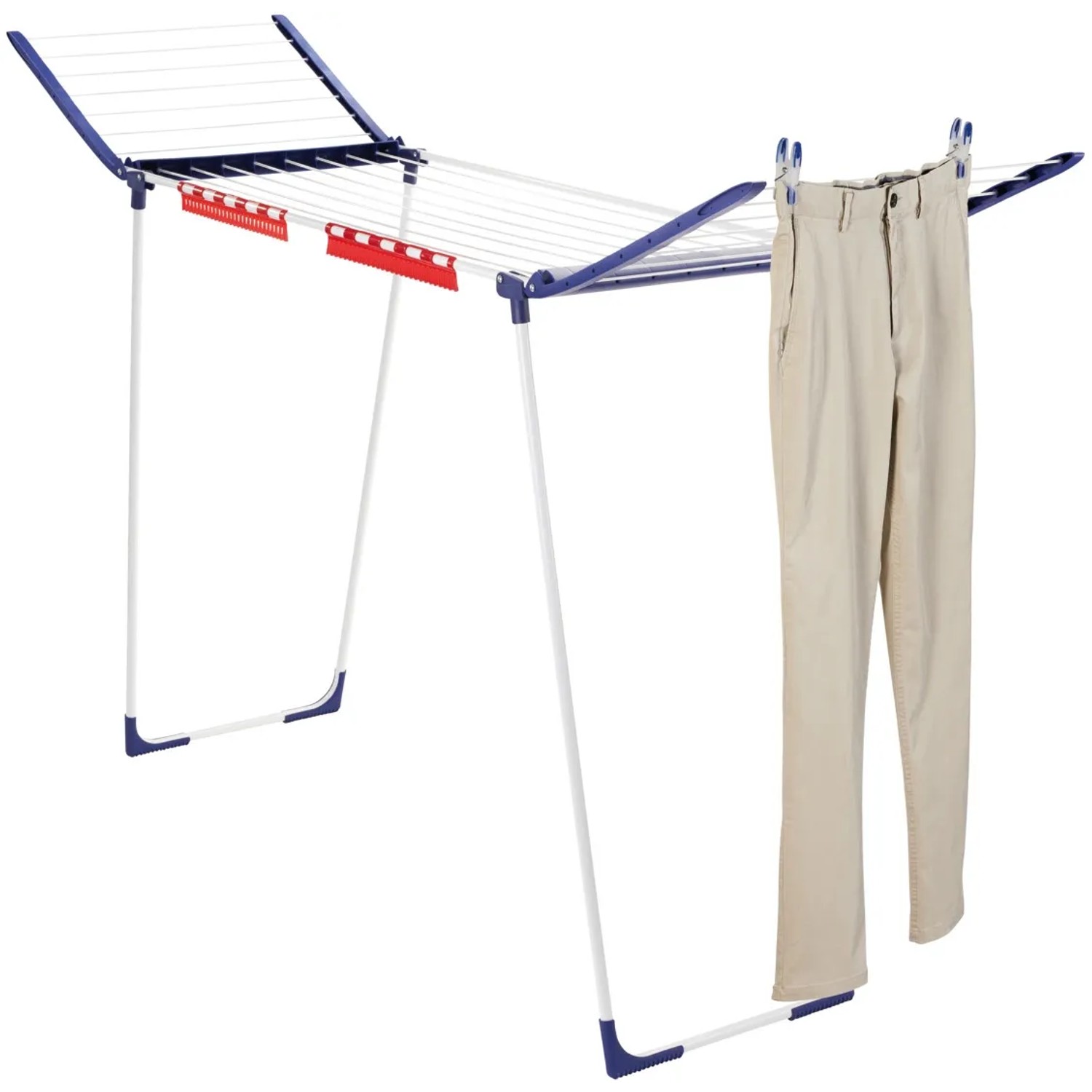 Leifheit Wäscheständer Pegasus Maxx Blau mit Hose zum Trocknen. Praktischer, stabiler Wäscheständer.