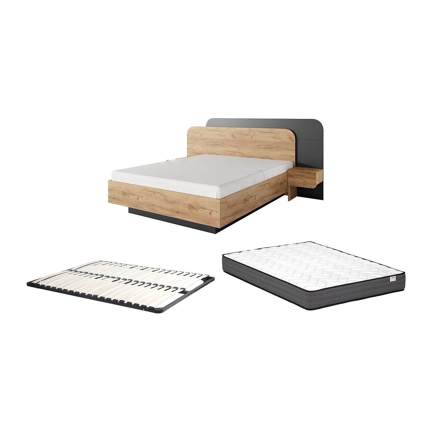 Vente-unique Bettrahmen Desado Anthrazitgrau  Naturfarben Hell 245.2 cm