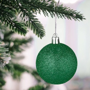 Relaxdays Weihnachtskugeln Polystyrol Dunkelgrün 100er Set mit Aufbewahrungsbox