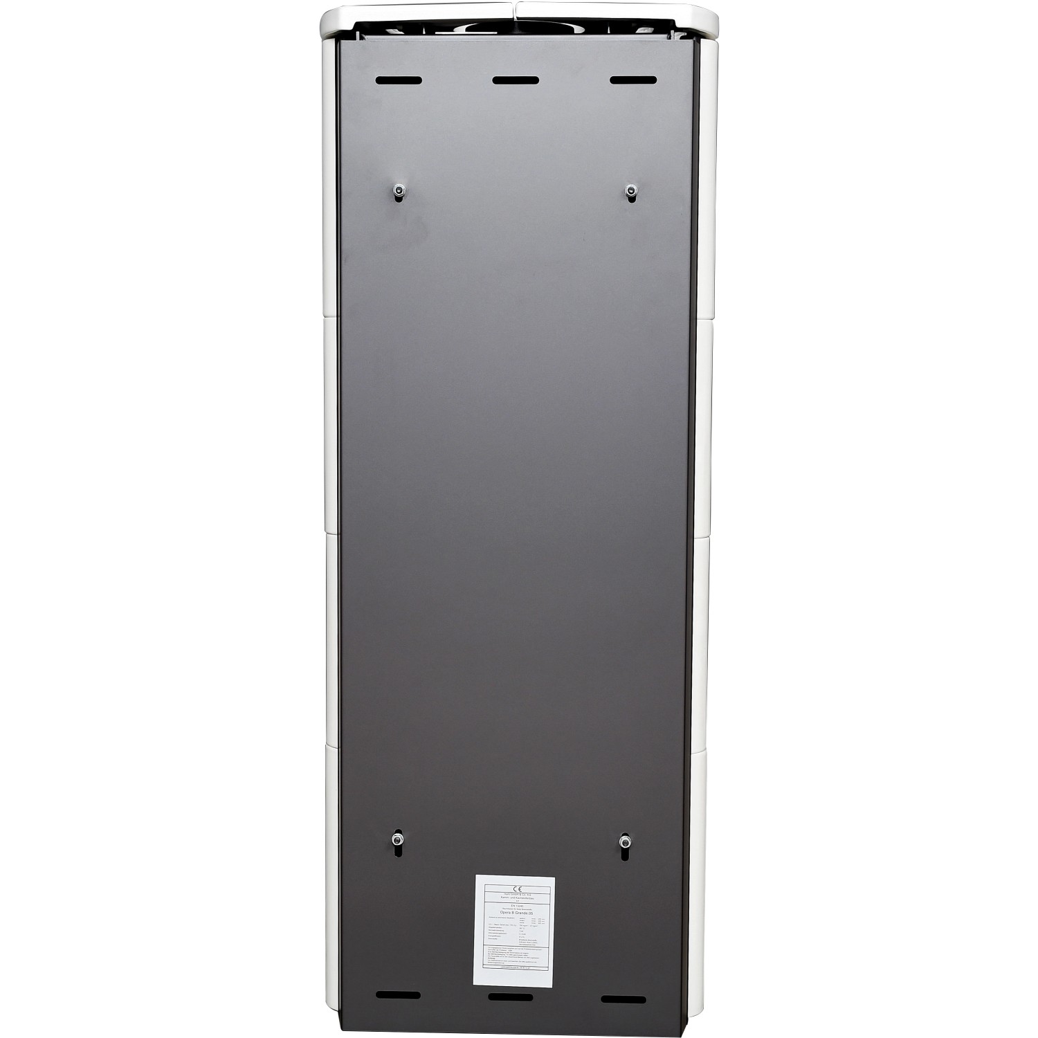 Rückansicht Hark Küchenofen Keramik 5 kW mit Automatik, Kaminofen mit grauer Rückwand.