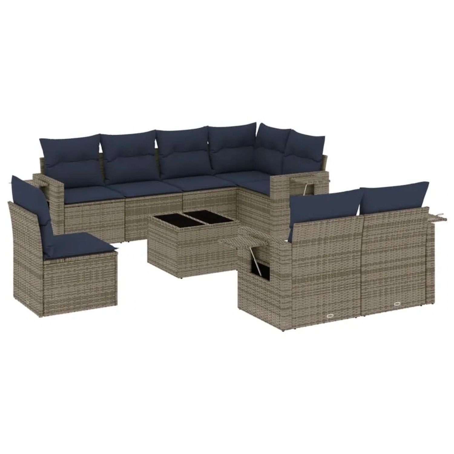 vidaXL 9-Tlg Gartensofa-Set mit Kissen Grau Polyrattan 3220450 günstig online kaufen