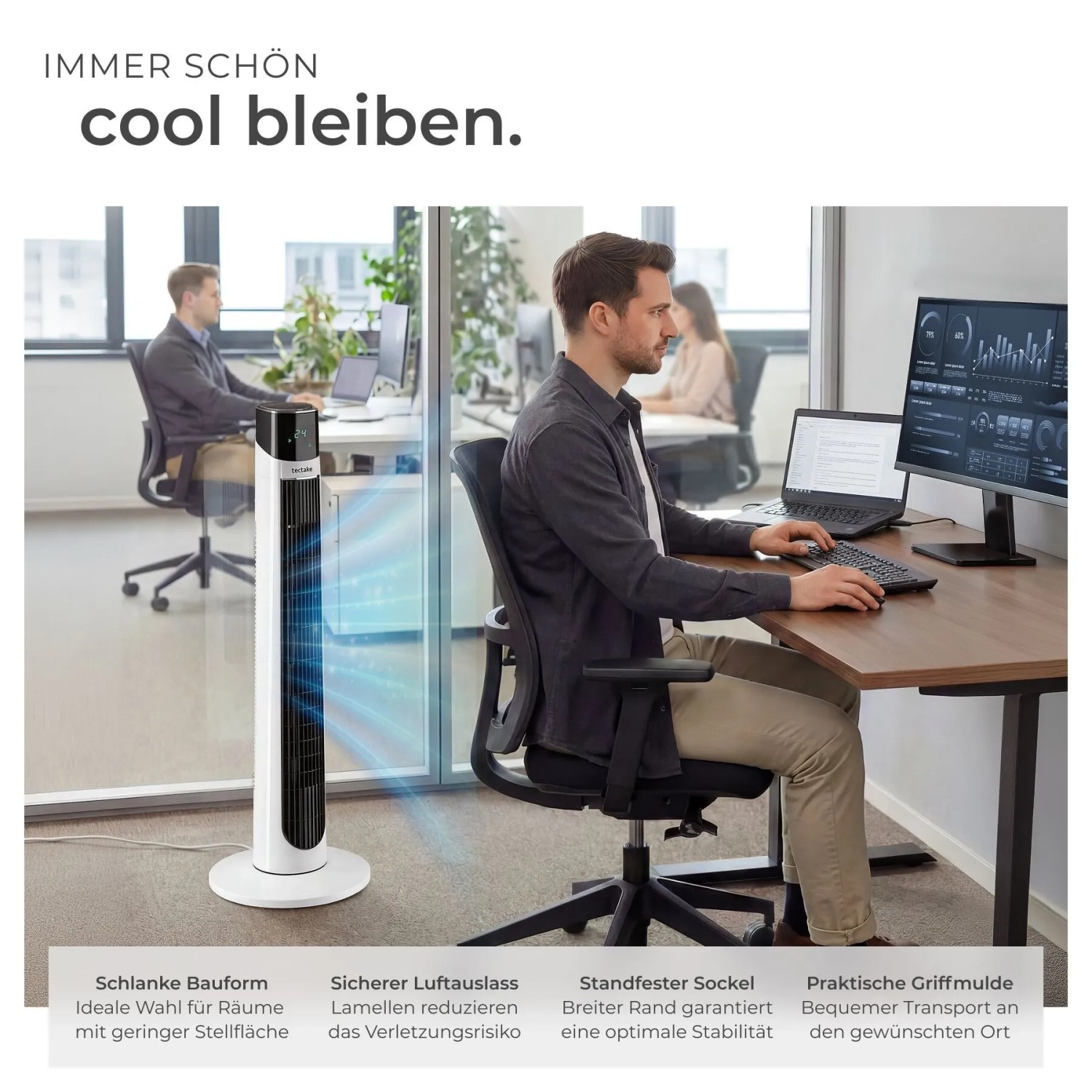 Tectake Turmventilator Arktis 90° Schwenkfunktion 3 Modi und 3 Geschwindigkeitsstufen  32 x 32 x 93 cm Weiß_4