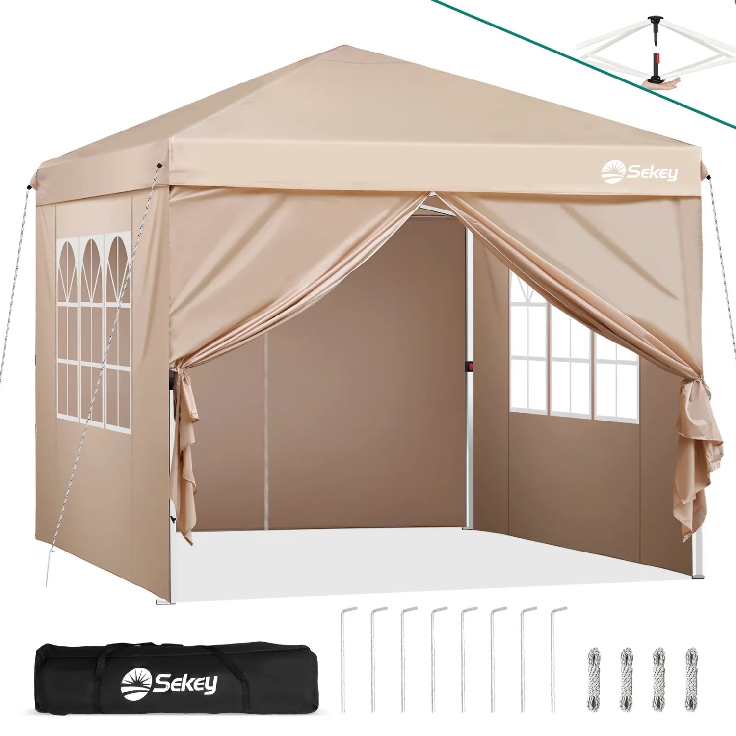 Sekey Faltpavillon 3x3 m mit 4 Seitenteilen Wasserdicht Winterfest Pop-Up Partyzelt