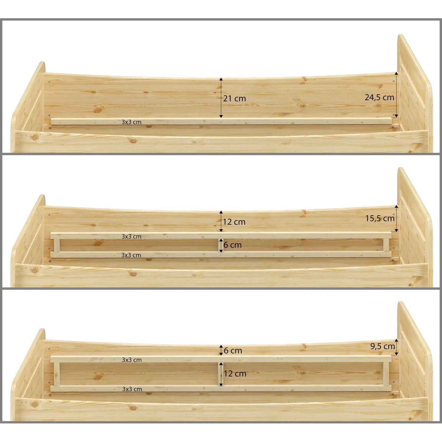 Erst-Holz Seniorenbett 100 x 220 Überlänge Kiefer Massiv mit Rollrost Modell 42_5
