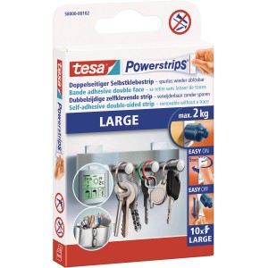 Tesa Powerstrips Large, 10 Stück, für starken Halt ohne Bohren & rückstandsfreies Ablösen.
