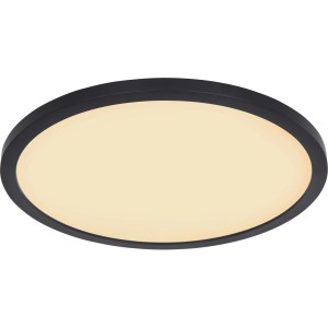 Schwarze, runde LED Deckenleuchte Sapana, Ø 42cm, für Bad und Wohnraum.