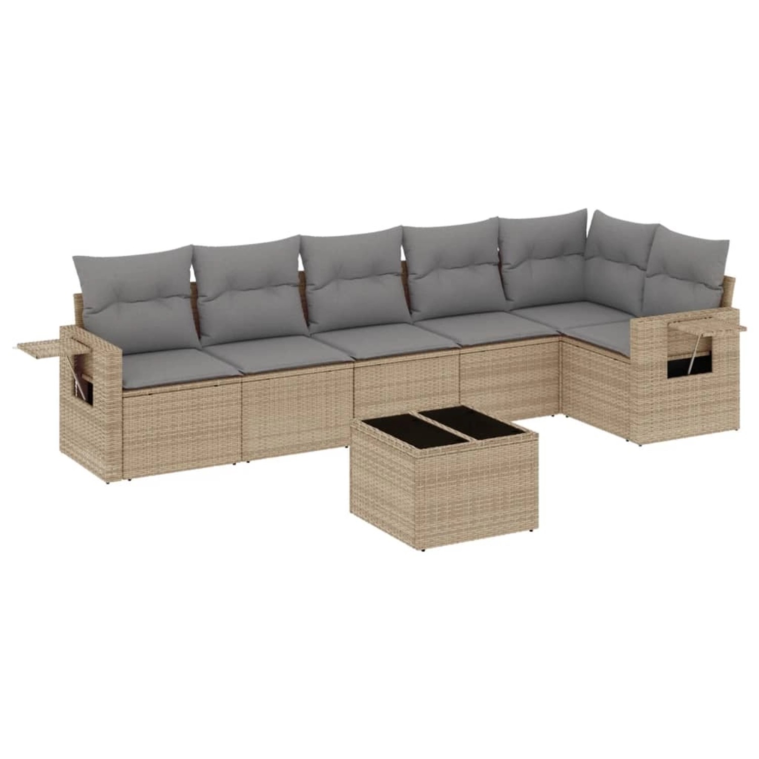 vidaXL 7-Tlg Garten-Sofagarnitur mit Kissen Beige Poly Rattan 3220198 günstig online kaufen