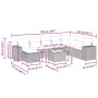 vidaXL 9-tlg. Garten-Sofagarnitur Beige Poly Rattan mit Maßen und Kissen.
