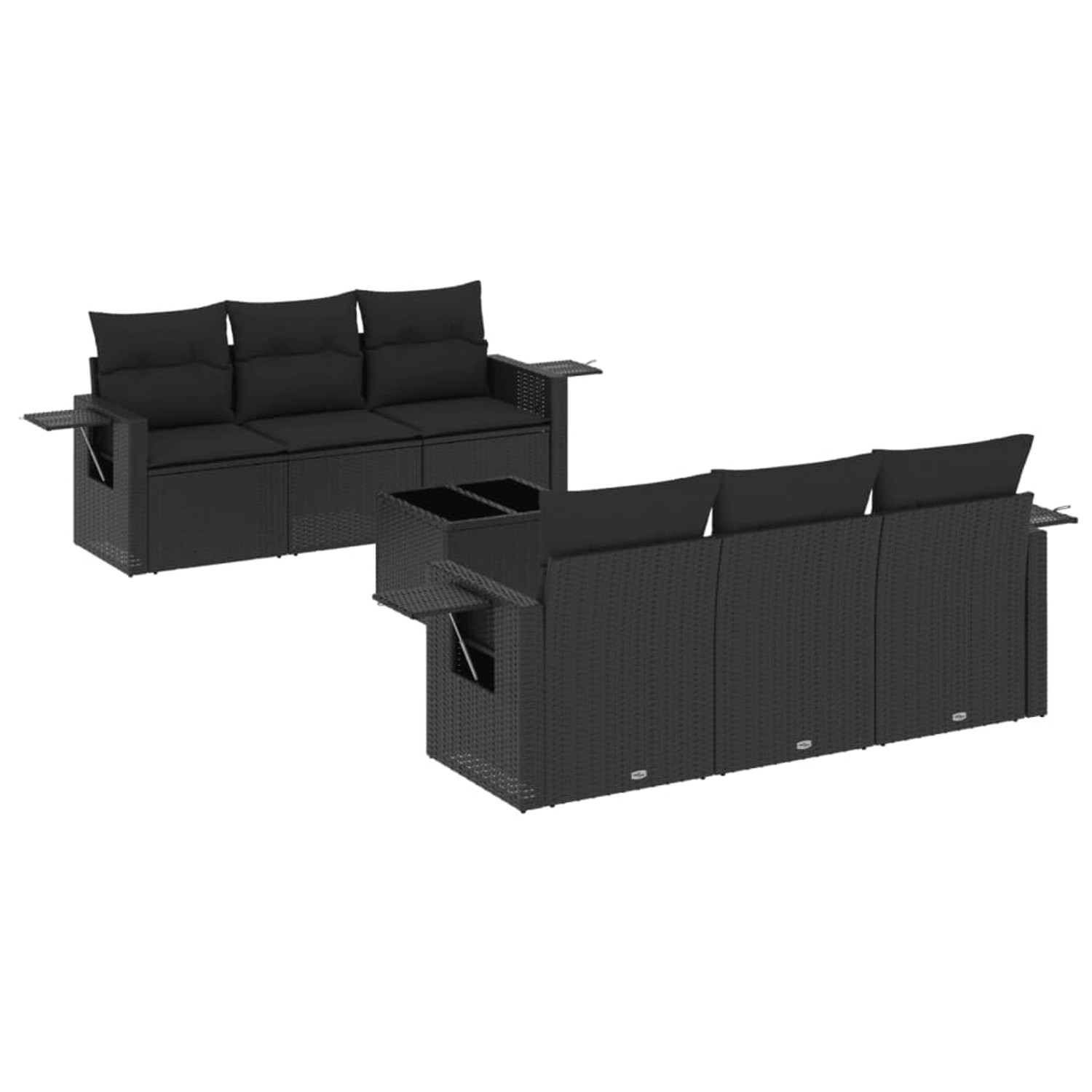 vidaXL 7-Tlg Garten-Sofagarnitur mit Kissen Schwarz Poly Rattan 3252242 günstig online kaufen