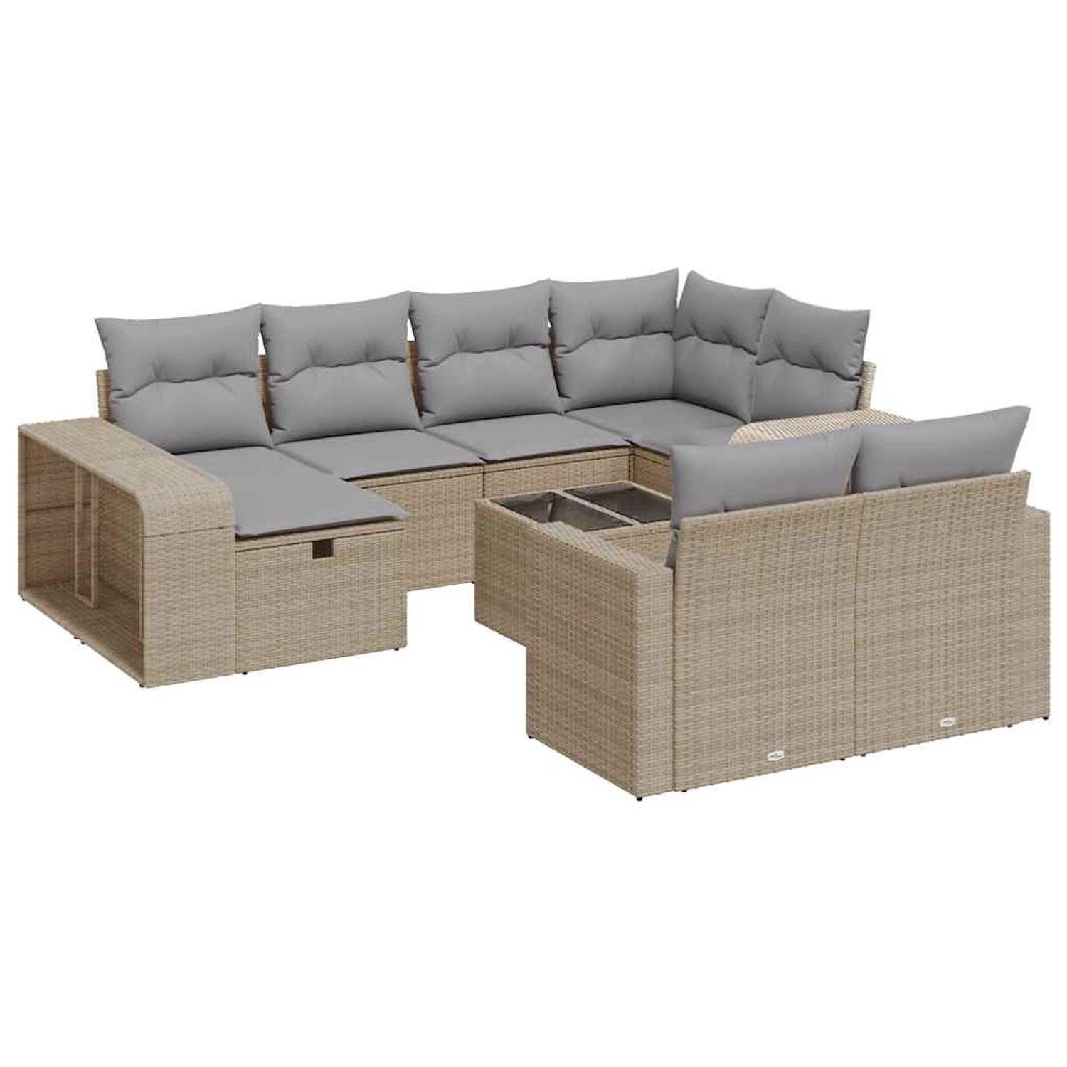 vidaXL 11-Tlg Garten-Sofagarnitur mit Kissen Beige Poly Rattan 3326073