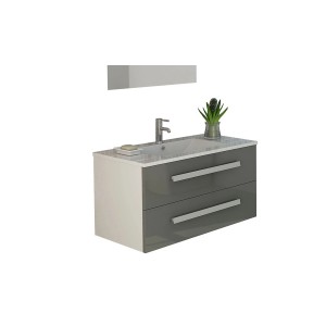 Jet-Line Badset Rapperswil, 90cm, Grau Hochglanz: Waschbecken mit Unterschrank und zwei Schubladen.