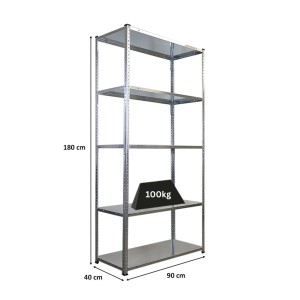 PROREGAL Schraubregal Haldor HxBxT 180x90x40cm 5 Stahlplatten-Ebenen Fachlast 100 kg Verzinkt