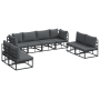 vidaXL Garten-Sofa-Set, 8-teilig, schwarz, Aluminium, mit grauen Kissen.