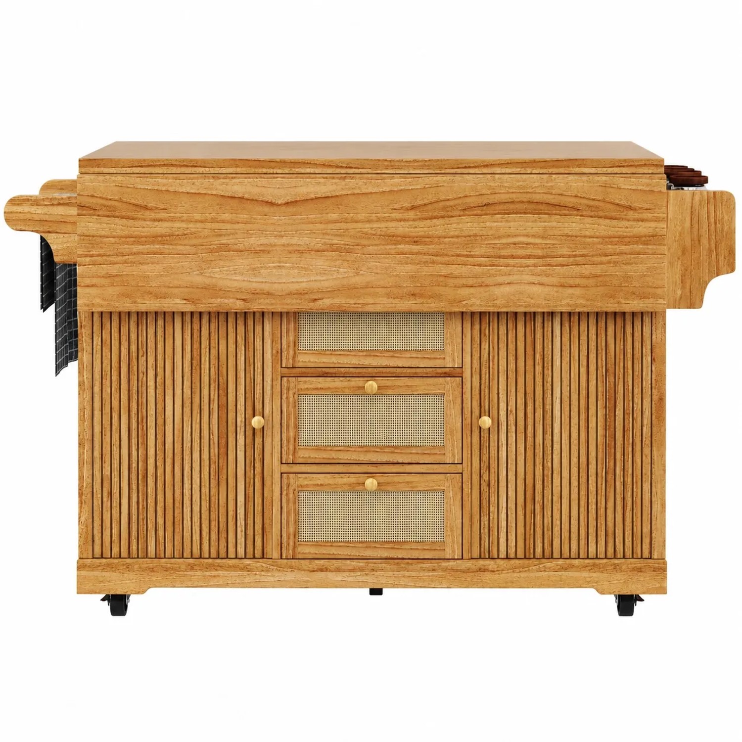 Merax Servierwagen mit Klapptisch  95cm  PE-Rattanschubladen  Rollen Dunkelbraun