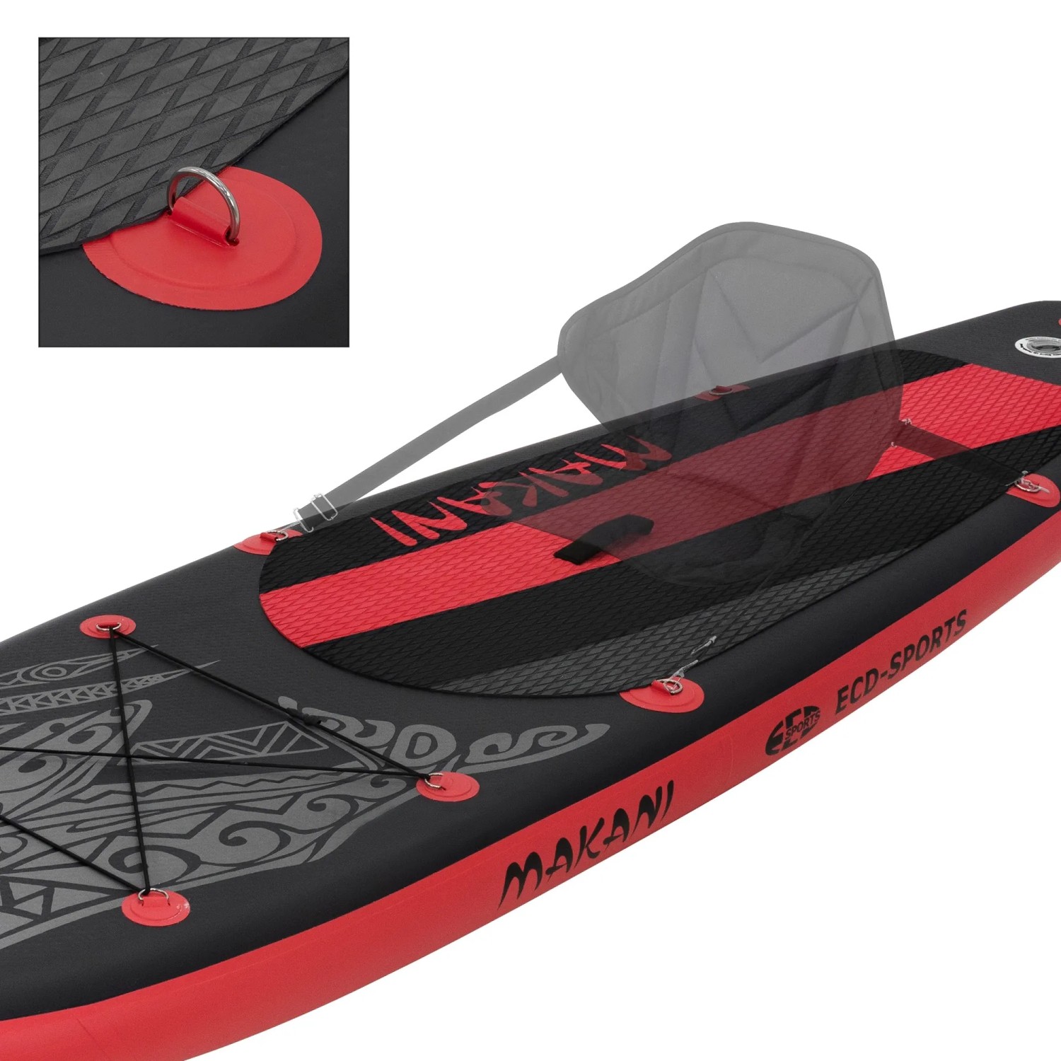 Aufblasbares Stand Up Paddle Board Makani, 320x80x15 cm, schwarz-rot, mit Zubehör.