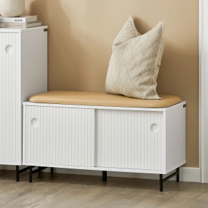 SoBuy Schuhbank mit Sitzfläche und Schiebetüren MDF Bambus Weiß FSR116-W