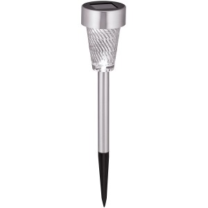 Solarspieß aus Edelstahl mit gedrehtem Glas für den Garten.