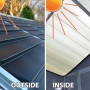 Detailansicht: Palram Canopia Gerätehaus Skylight 1.9 x 3.8 Anthrazit, Dach außen und Innenansicht.