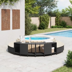 Schwarze vidaXL Outdoor-Regale aus Poly Rattan für Whirlpool, 2er-Set.
