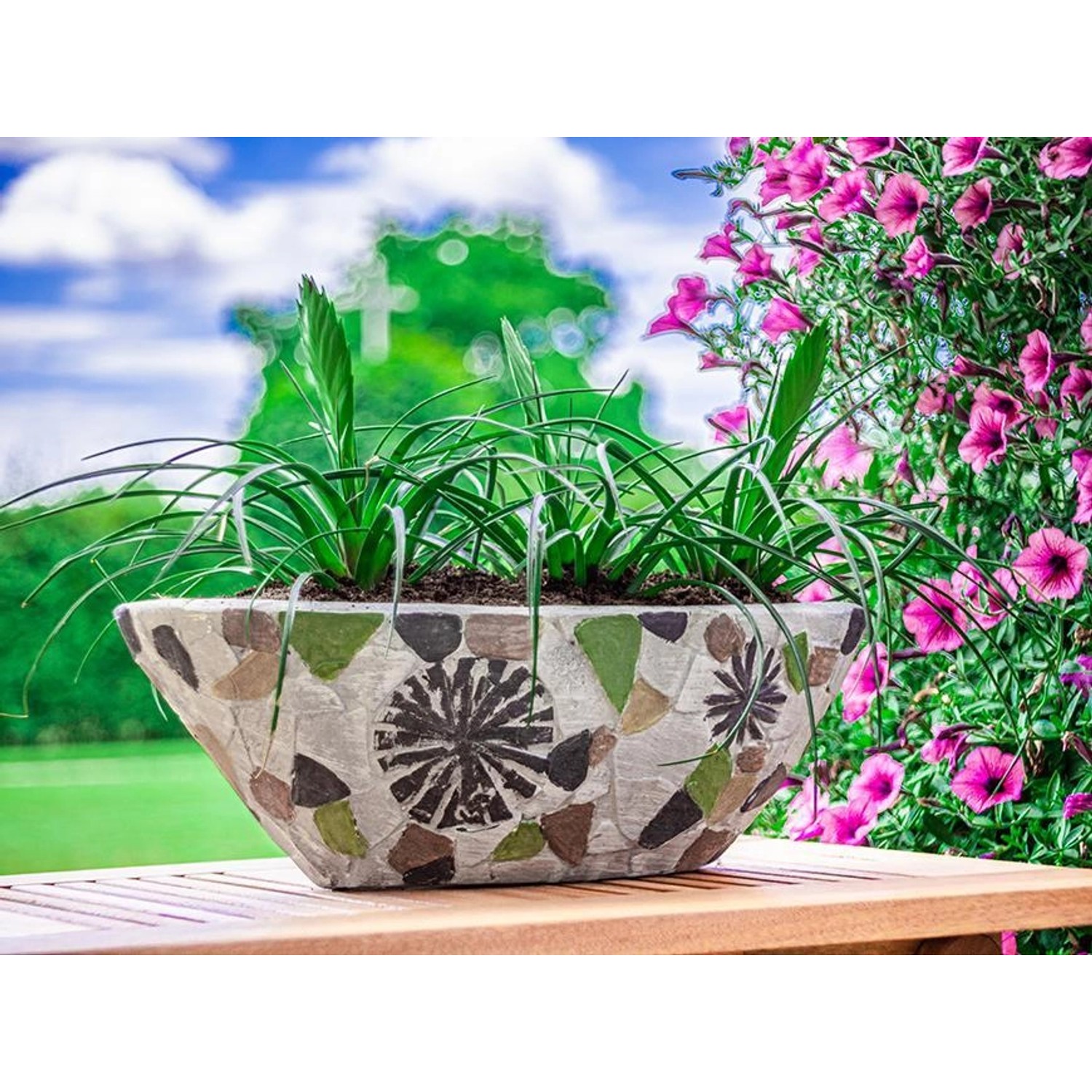 PROREGAL Blütentopf mit Mosaik Grau Breit Keramik 405x19x14cm günstig online kaufen