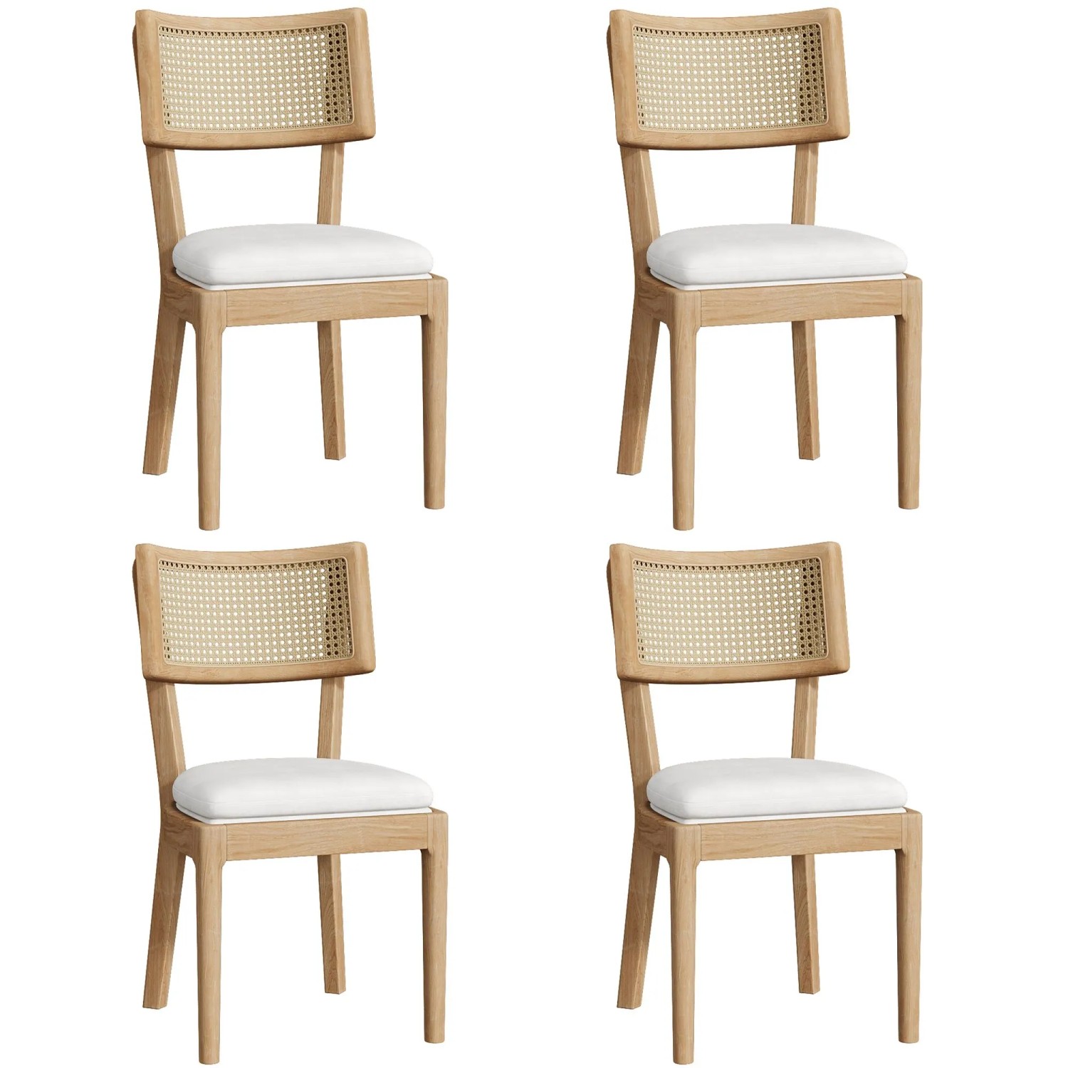ModernLuxe 4er Set Massivholzstühle 50 x 58 x 88 cm mit Rattan Rückenlehne Samt Natur