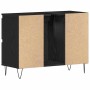 vidaXL Waschbeckenschrank, schwarz Eichen-Optik, mit Tür und Ablagefächern.