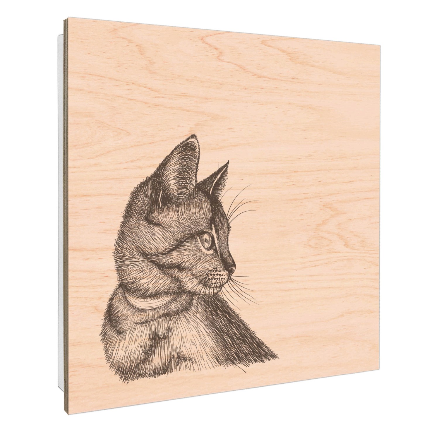 Banjado Schlüsselbox aus Holz, 30x30cm, weiß, mit Katzenillustration auf der Front. Schlüsselkasten mit 50 Haken.