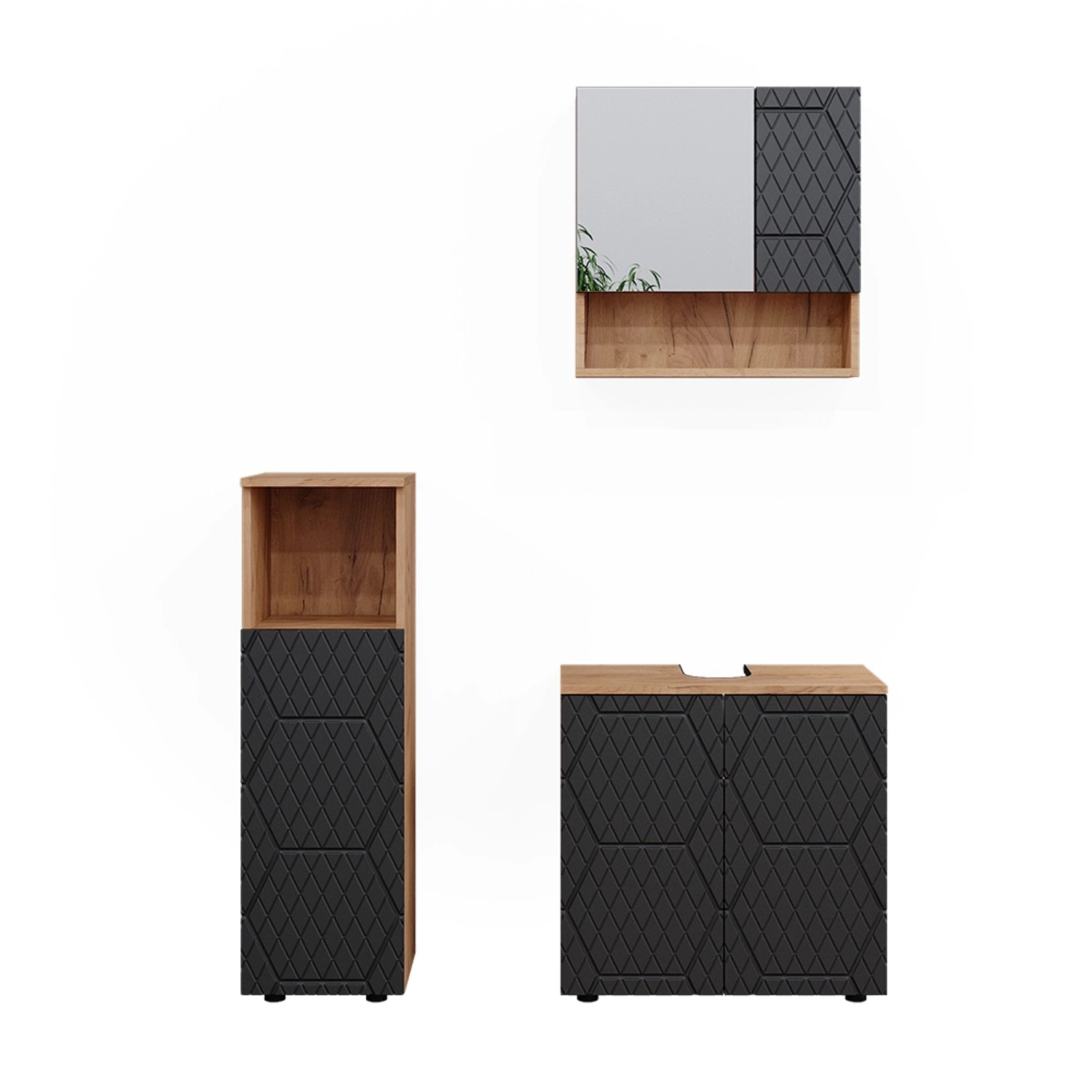 Vicco Badmöbel-Set Irma Goldkraft Eiche/Anthrazit 3 Teile günstig online kaufen