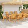 Acht verstellbare Gartenstühle aus Akazienholz, ideal für den Außenbereich.
