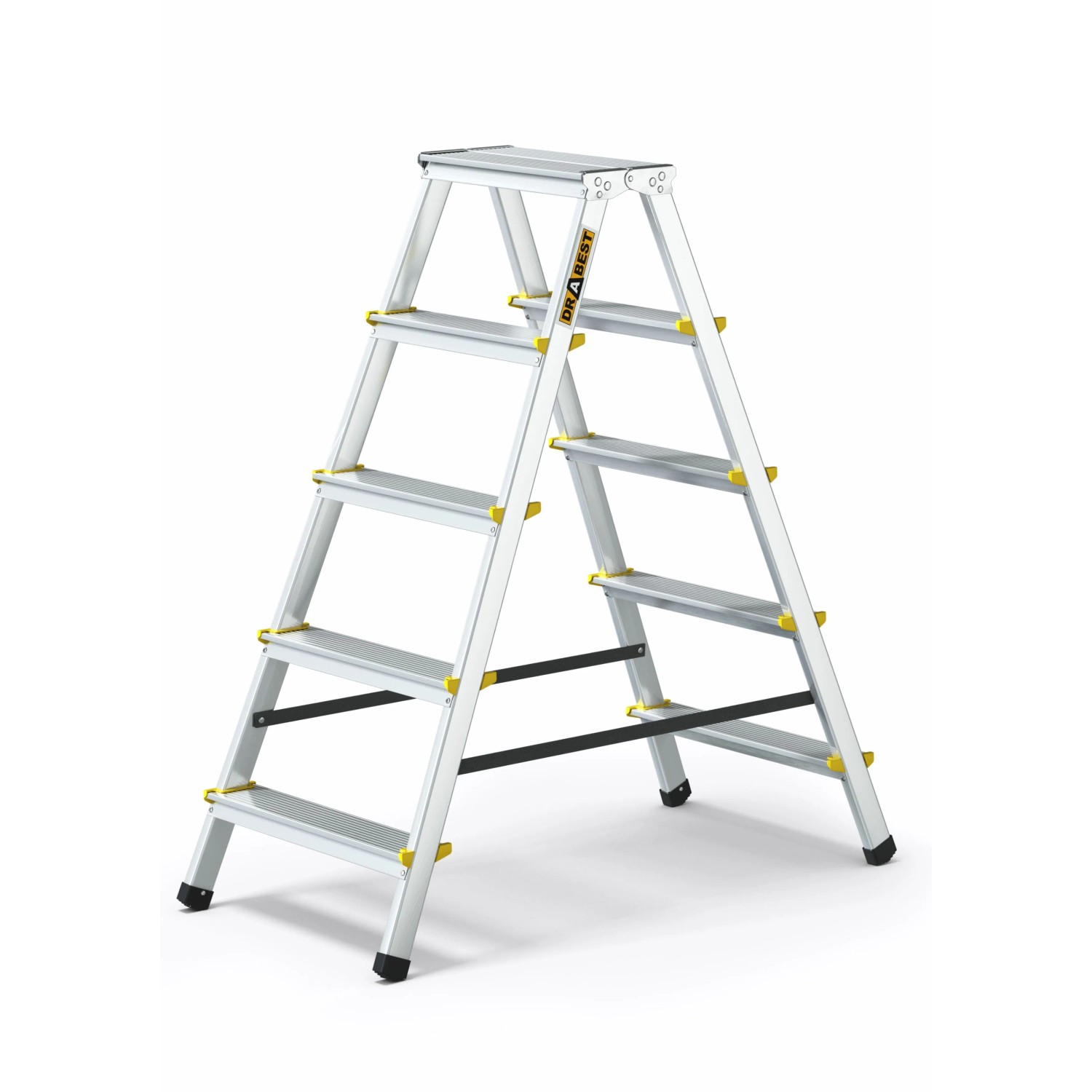 DRABEST Profi Aluminiumleiter Mit 2x5 Stufen Beidseitig Begehbar 150 KG