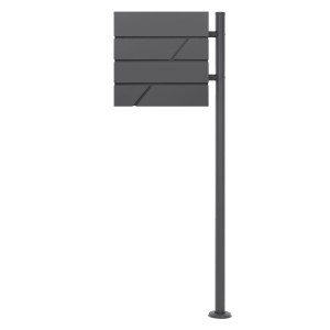 ML-Design Standbriefkasten Anthrazit mit Zeitungsfach und Pfosten, moderner Briefkasten für den Außenbereich.