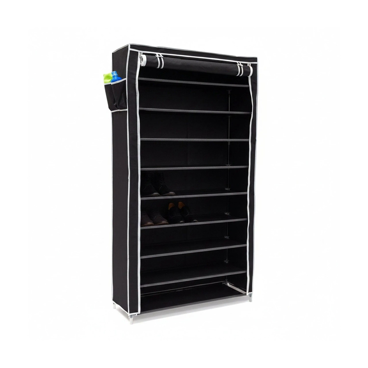 Relaxdays Schuhschrank Valentin Stahlrohr Vlies Schwarz Staubsicher 161 cm x 88 cm x 30 cm 3 kg