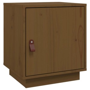 vidaXL Nachttisch, honigbraun, aus Kiefernholz mit Tür und Ledergriff.