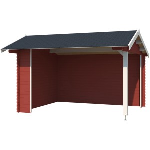 Schwedenroter Unterstand/Lounge Kirian 300 aus Holz, 380x300cm, mit Satteldach. Ideal für gemütliche Stunden im Garten.