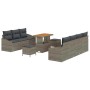 Graues 10-teiliges vidaXL Garten-Sofa-Set aus Poly Rattan mit Tisch und Kissen.