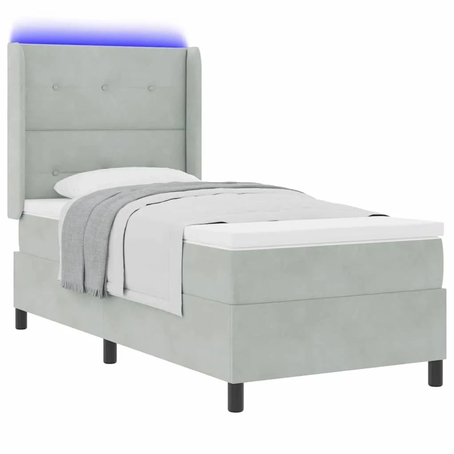 vidaXL Boxspringbett mit Matratze mit LED Hellgrau 90 x 200 cm Samt 3343850