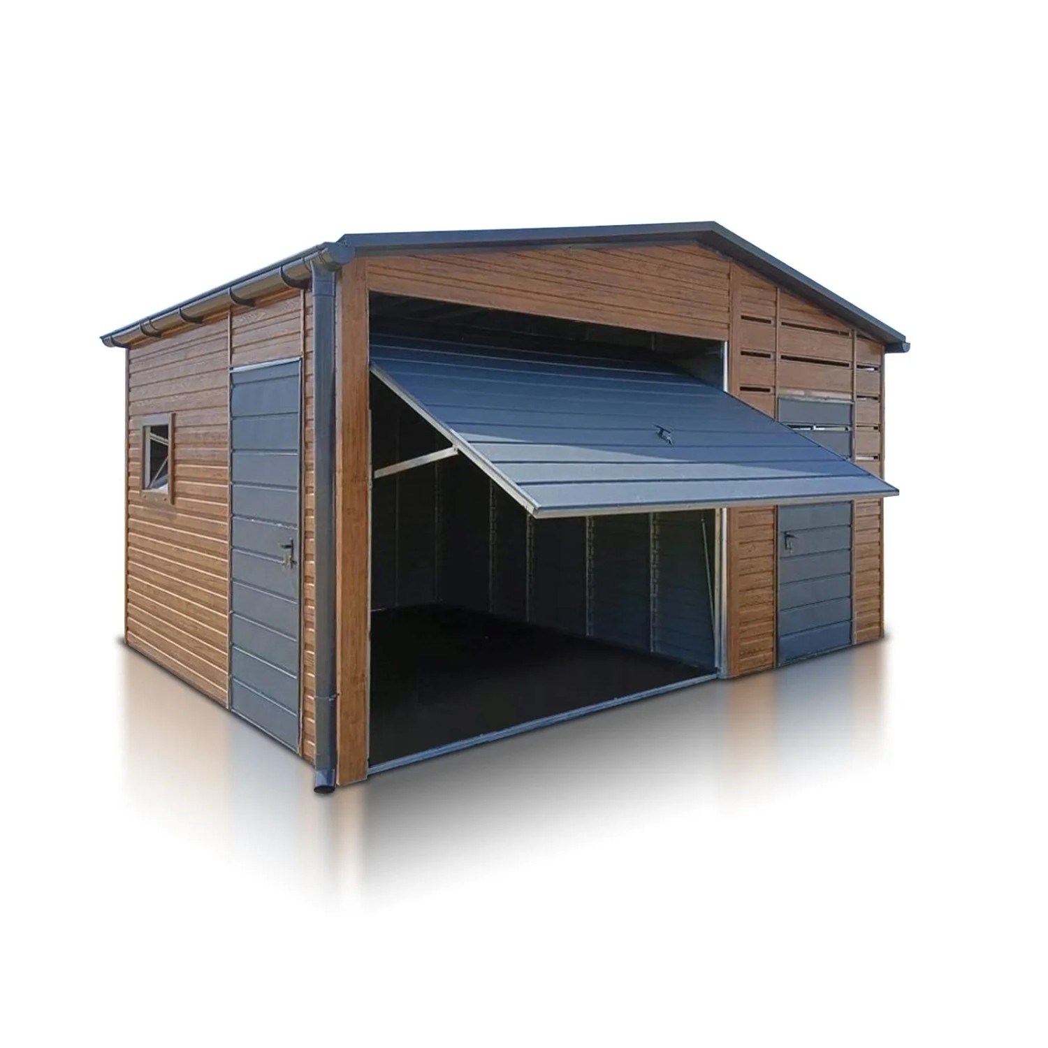 Liderstal Einzelgarage Standard aus Blech 300 x 400 cm Plus Carport 2m