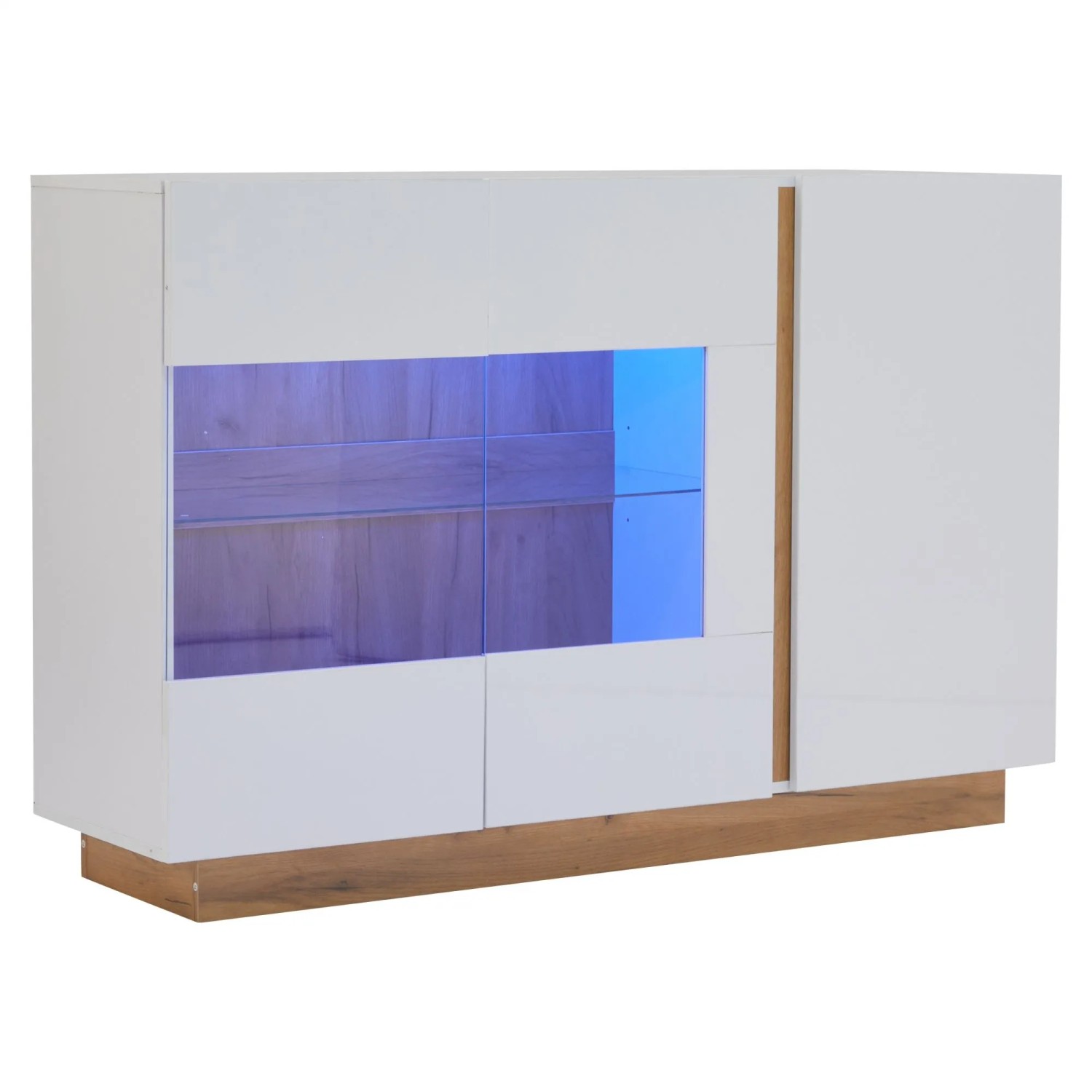 okwish Sideboard mit Hochglanz Glas Holzsockel Flur 138x38x90cm Weiß