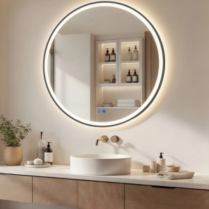 Runder ARTFORMA LED Badspiegel 80 cm, schwarz matt, mit Beleuchtung, Antibeschlag & Touch-Funktion.
