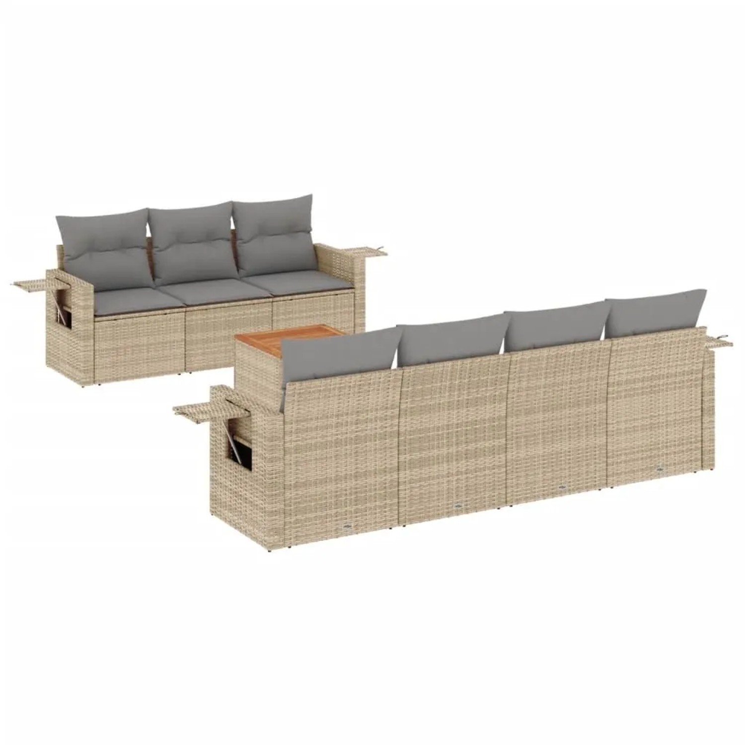 vidaXL 8-Tlg Garten-Sofagarnitur mit Kissen Beige Poly Rattan 3224470