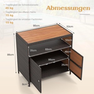 Costway Gartenschrank Rattan mit Akazienholz-Arbeitsplatte Braun